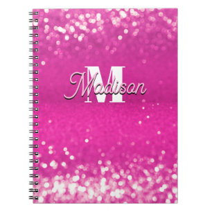 Hot Pink Glitter Bokeh Monogram Notebook