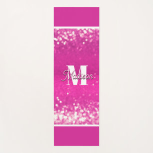Hot Pink Glitter Bokeh Monogram Yoga Mat