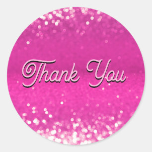 Hot Pink Glitter Bokeh Thank You Classic Round Sticker