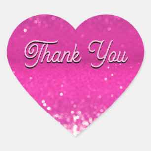 Hot Pink Glitter Bokeh Thank You Heart Sticker