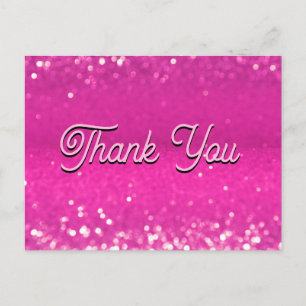 Hot Pink Glitter Bokeh Thank You Postcard