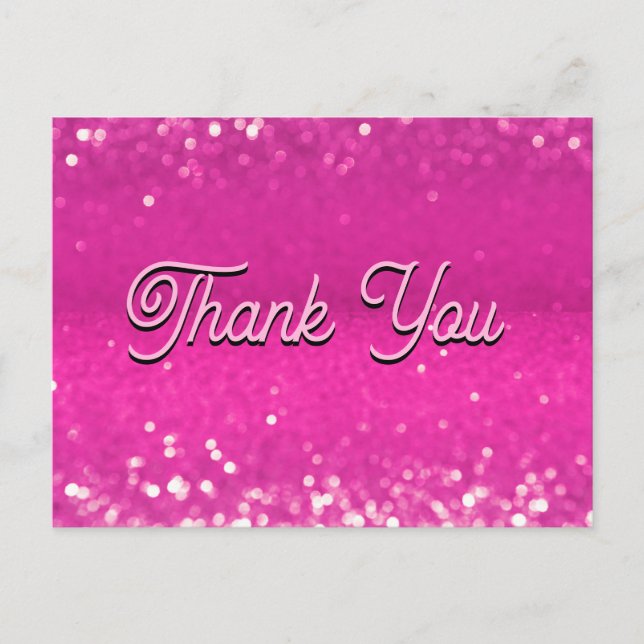 Hot Pink Glitter Bokeh Thank You Postcard (Front)