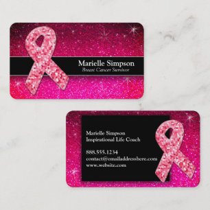 Hot Pink Glitter Breast Cancer Survivor Coach BRCA Business Card