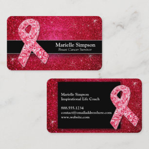 Hot Pink Glitter Breast Cancer Survivor Coach BRCA Business Card