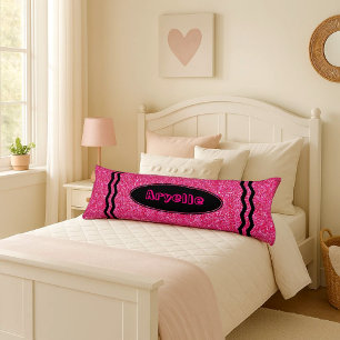 Hot Pink Glitter Crayon Custom Name Body Pillow