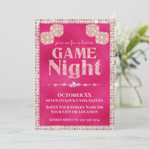 Hot Pink Glitter Dice Ladies Game Night Invitation