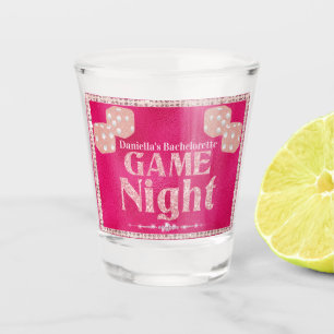 Hot Pink Glitter Dice Ladies Game Night Shot Glass