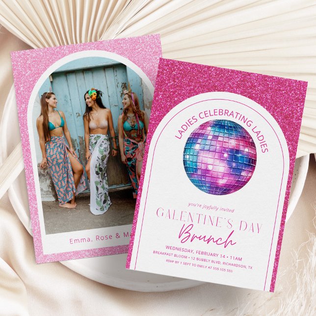 Hot Pink Glitter Galentine's Day Brunch Invitation (Creator Uploaded)