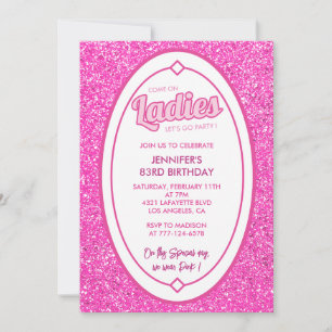 Hot Pink Glitter Girl Doll 83rd birthday Invitation