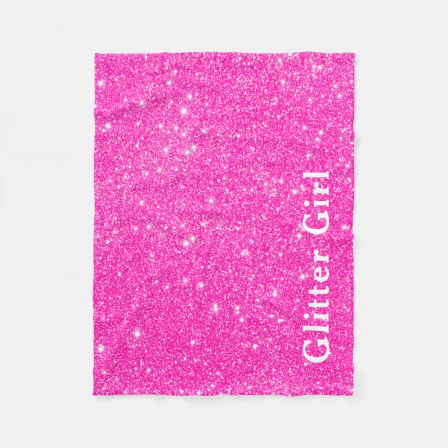 Hot Pink Glitter Girl Show Your Glamours Sparkle Fleece Blanket (Front)