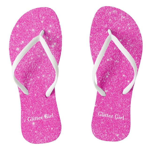 Hot Pink Glitter Girl Show Your Glamours Sparkle Flip Flops (Footbed)