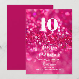 Hot Pink Glitter Glam 10th Birthday Invitation