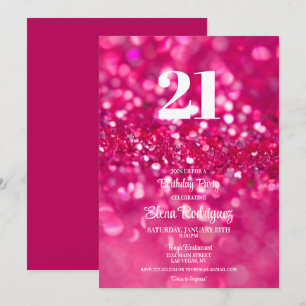 Hot Pink Glitter Glam 21st Birthday Invitation