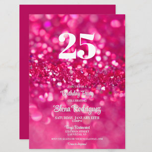 Hot Pink Glitter Glam 25st Birthday Invitation