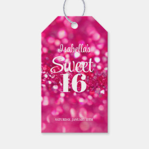 Hot Pink Glitter Glam Sweet 16 Birthday Gift Tags