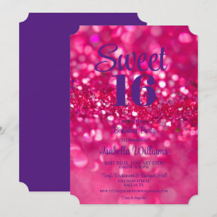 Hot Pink Glitter Glam Sweet 16 Birthday Invitation