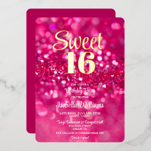 Hot Pink Glitter Glam Sweet 16 Birthday Invitation