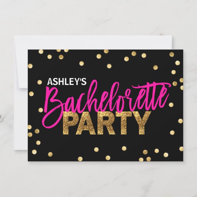 HOT Pink Glitter Gold BACHELORETTE PARTY Invitation (Back)