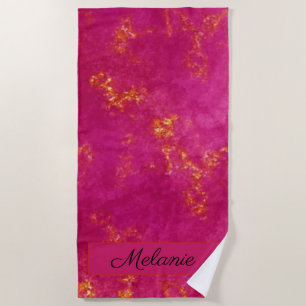 Hot Pink Glitter Gold Girly Sparkle Name Summer Beach Towel