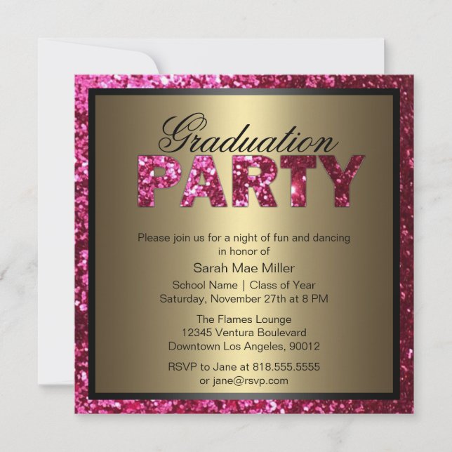 Hot Pink Glitter Graduation Party Invitation (Front)
