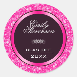 Hot Pink Glitter- Graduations Classic Round Sticker