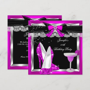 Hot Pink Glitter Hi Heels Silver Cocktail Party Invitation