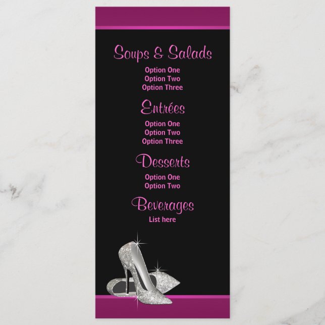 Hot Pink Glitter High Heels Menu Cards (Front)