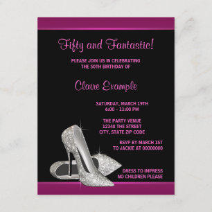 Hot Pink Glitter High Heels Womans 50th Birthday Invitation