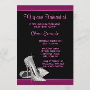 Hot Pink Glitter High Heels Womans 50th Brithday Invitation
