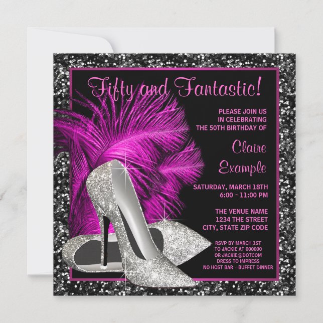 Hot Pink Glitter High Heels Womans Birthday Invitation (Front)