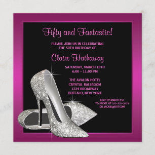 Hot Pink Glitter High Heels Womans Birthday Party Invitation