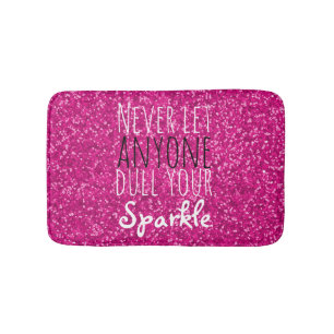 Hot Pink Glitter Inspirational Quote   Girly Bath Mat