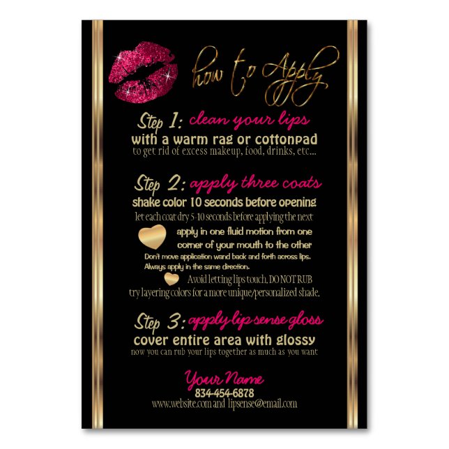 Hot Pink Glitter Instructions, Tips and Tricks Table Number (Front)