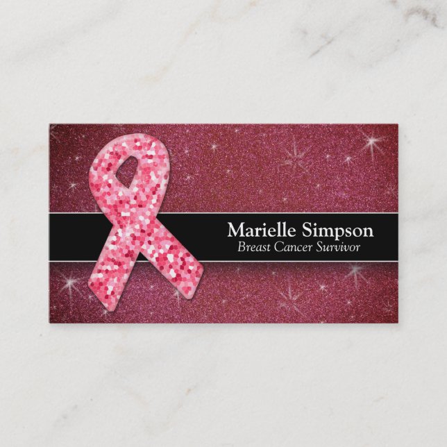 Hot Pink Glitter Life Coach Survivor Breast Cancer Business Card (Front)