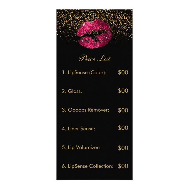Hot Pink Glitter Lip Price List Rack Card (Front)