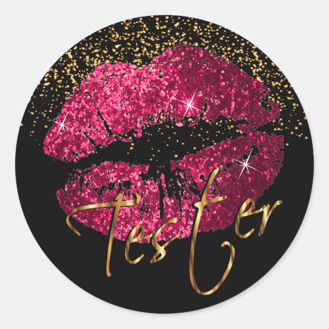 Hot Pink Glitter Lips 3 - Tester Classic Round Sticker (Front)