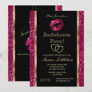 Hot Pink Glitter Lips Bachelorette Party Invitation