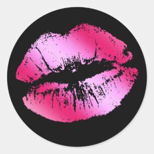 Hot Pink Glitter Lips Elegant Classic Round Sticker