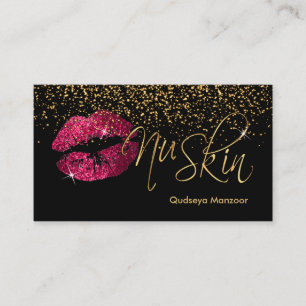 Hot Pink Glitter Lips & Gold Confetti Business Card