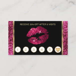 Hot Pink Glitter Lips Loyalty Card