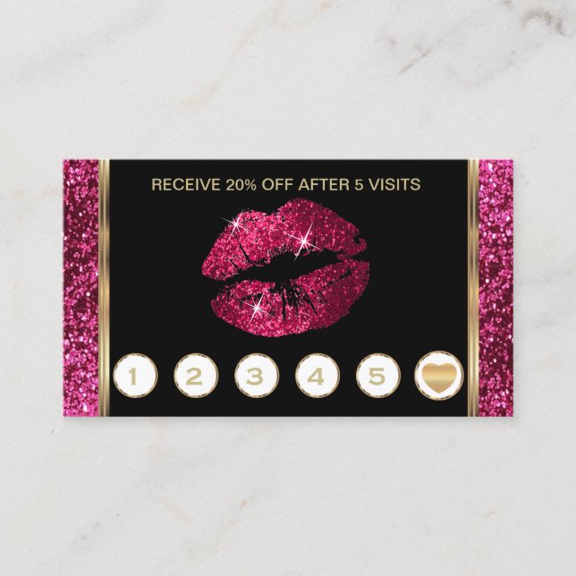 Hot Pink Glitter Lips Loyalty Card (Front)