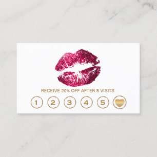 Hot Pink Glitter Lips 💋 Loyalty Cards on  White