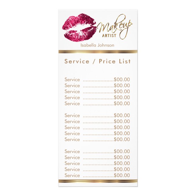 Hot Pink Glitter Lips - Service / Price List Rack Card (Front)