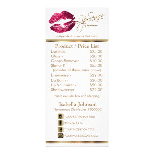 Hot Pink Glitter Lips - White -  Price List Rack Card