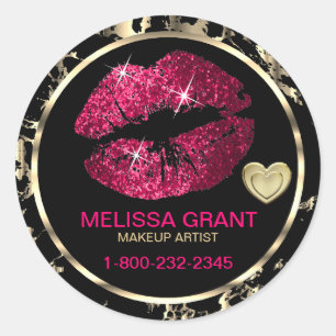 Hot Pink Glitter Lipstick - Marble Classic Round Sticker