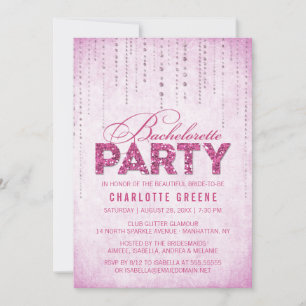 Hot Pink Glitter Look Bachelorette Party Invitation