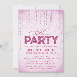 Hot Pink Glitter Look Hens Party Invitation