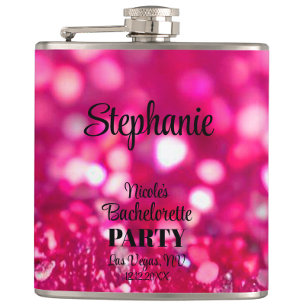 Hot Pink Glitter Modern Glam Bachelorette Party Hip Flask