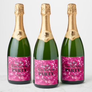 Hot Pink Glitter Modern Glam Bachelorette Party Sparkling Wine Label