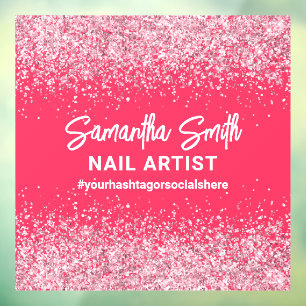 Hot Pink Glitter Nail Artist Beauty Salon Hashtag Window Cling